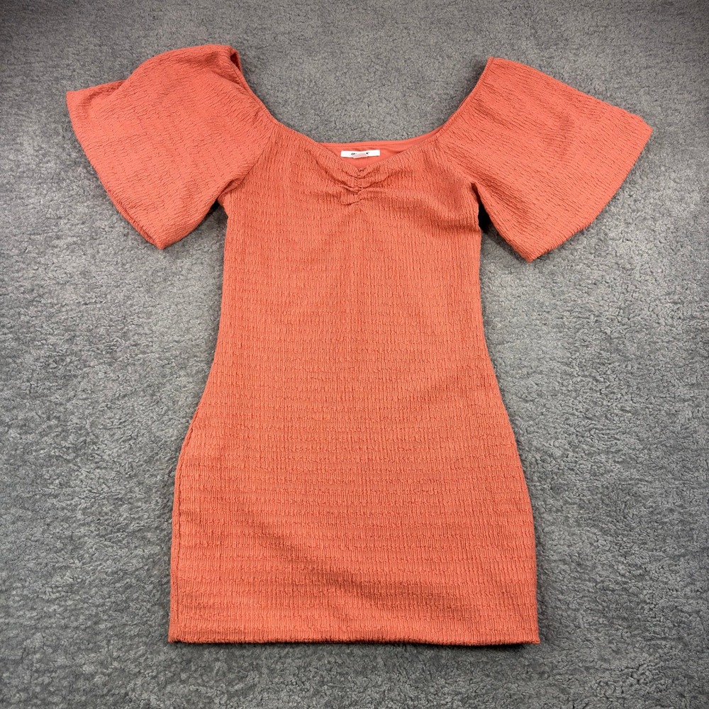 O'Neill Orange‎ Teagan Mini Dress Textured Off Shoulder Sz Medium Flutter Sleeve